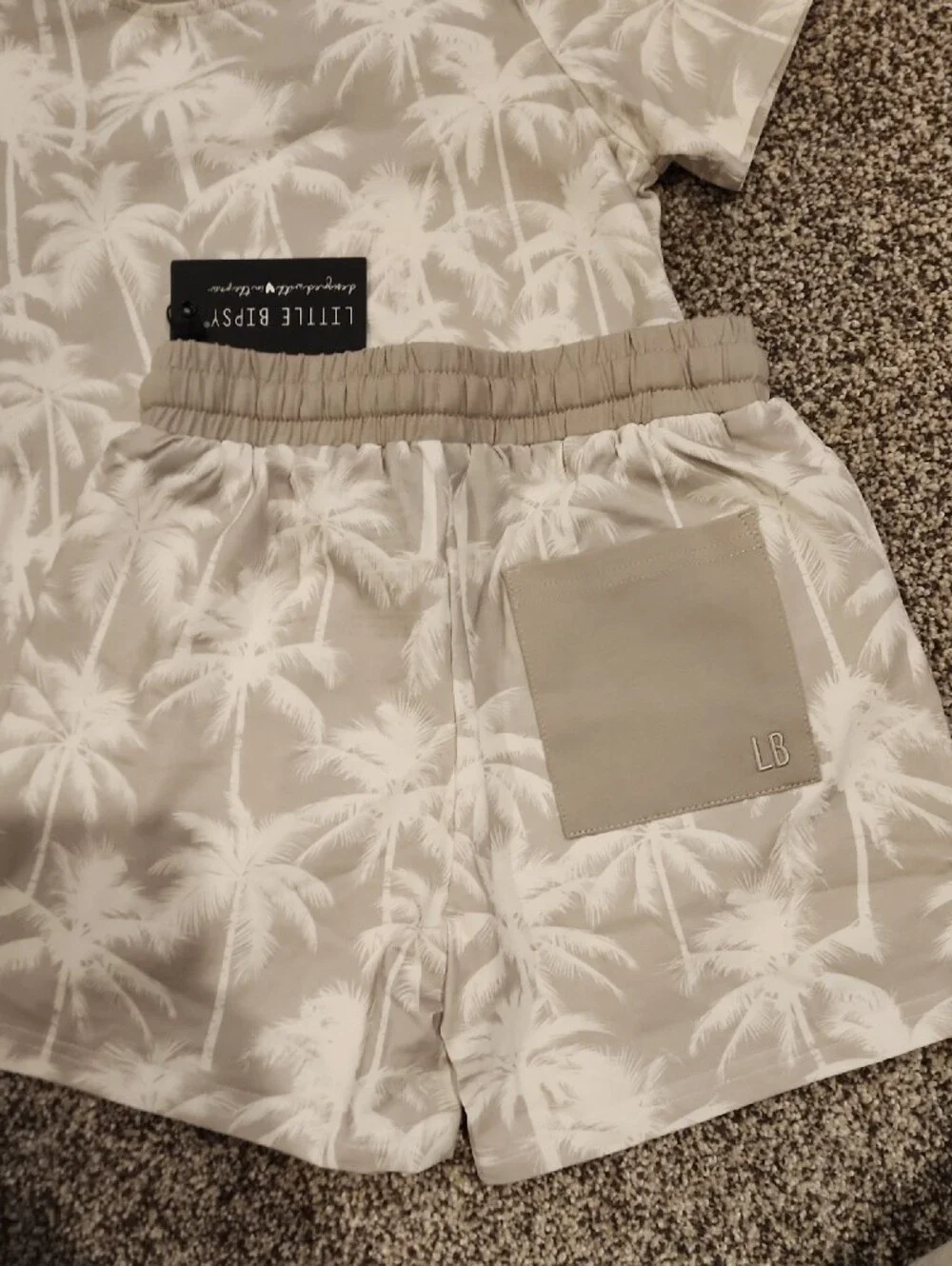 Little Bipsy Beige and White Palm-Print Kids Set